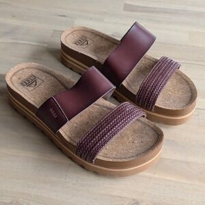 REEF Cushion Vista Hi Mahogany Brown Braided Platform Slide Sandals Size 8